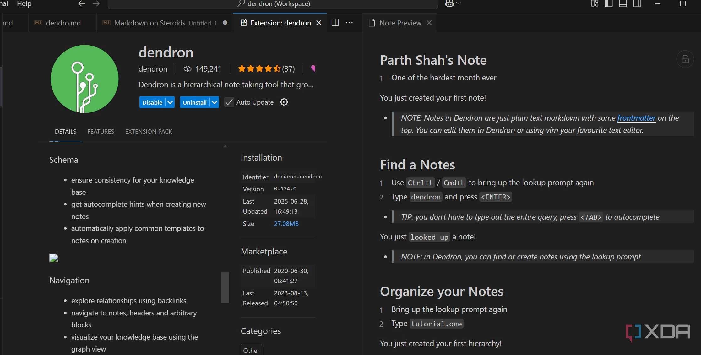 Download Dendron extension