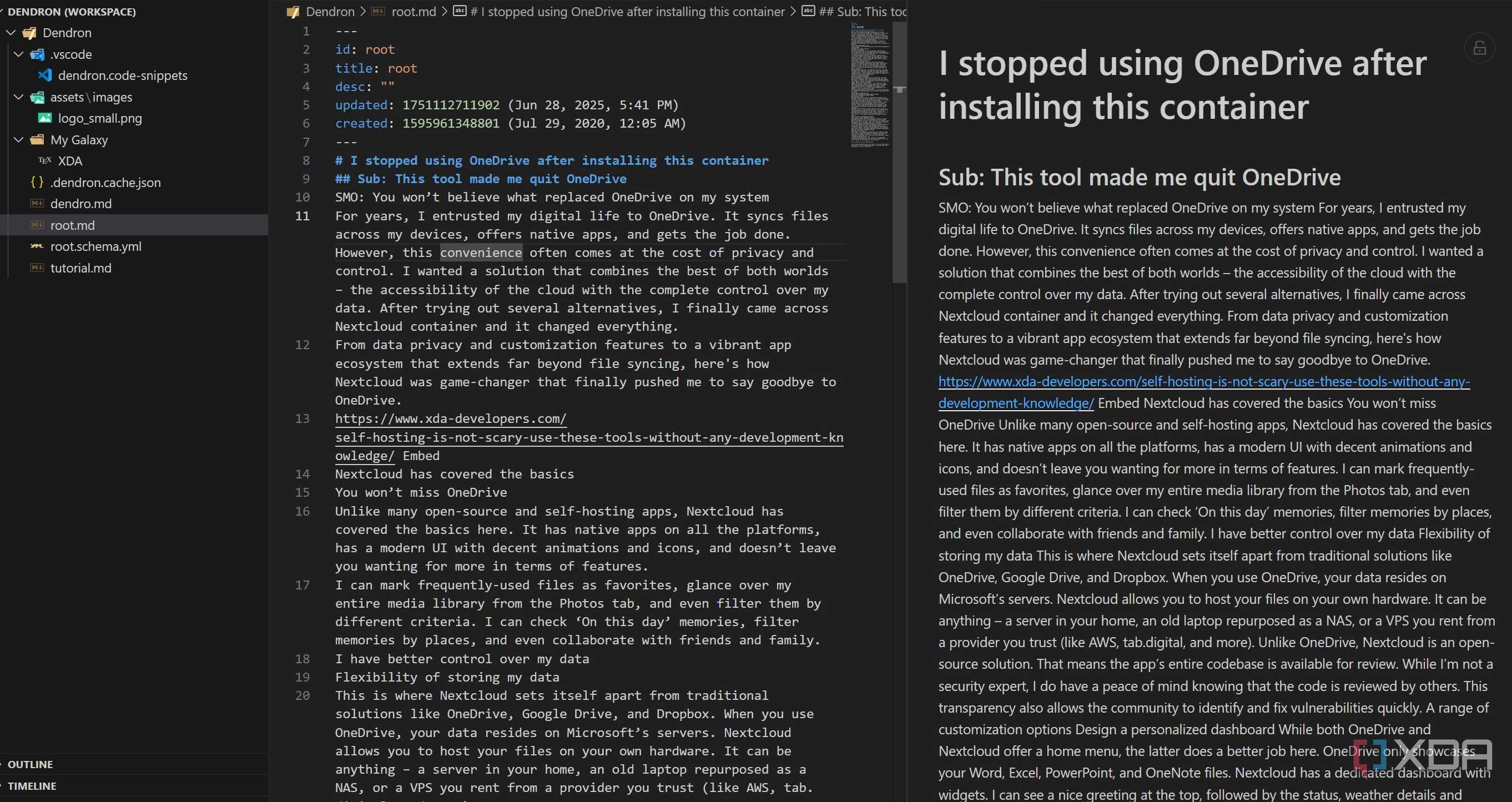 Dendron extension Markdown support