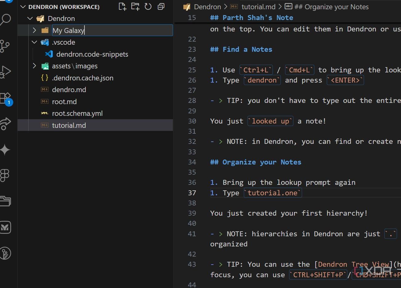 create a new note in Dendron