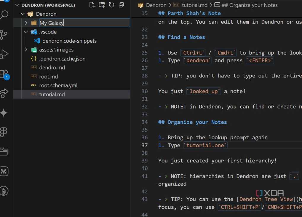 create a new note in Dendron
