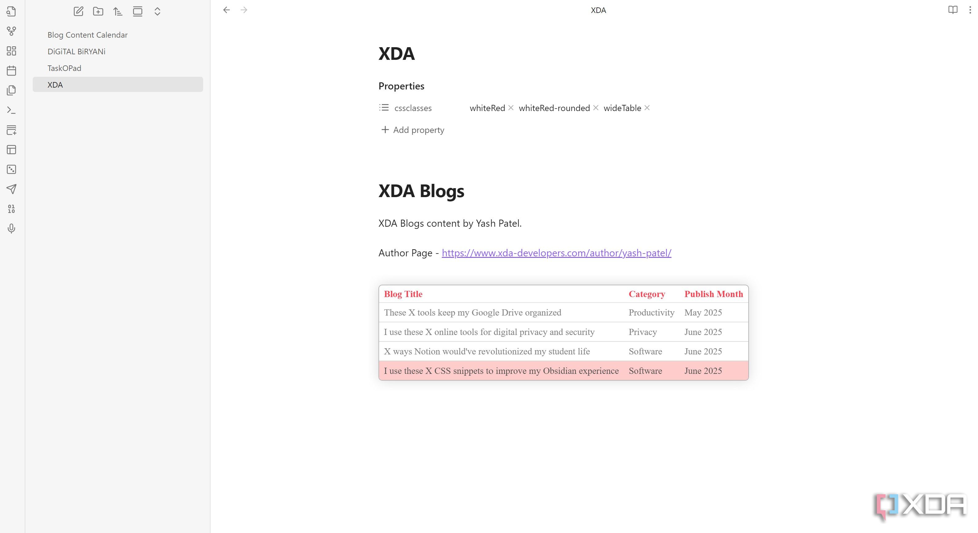 White Red Rounded table on obsidian from Pretty Tables CSS snippets.