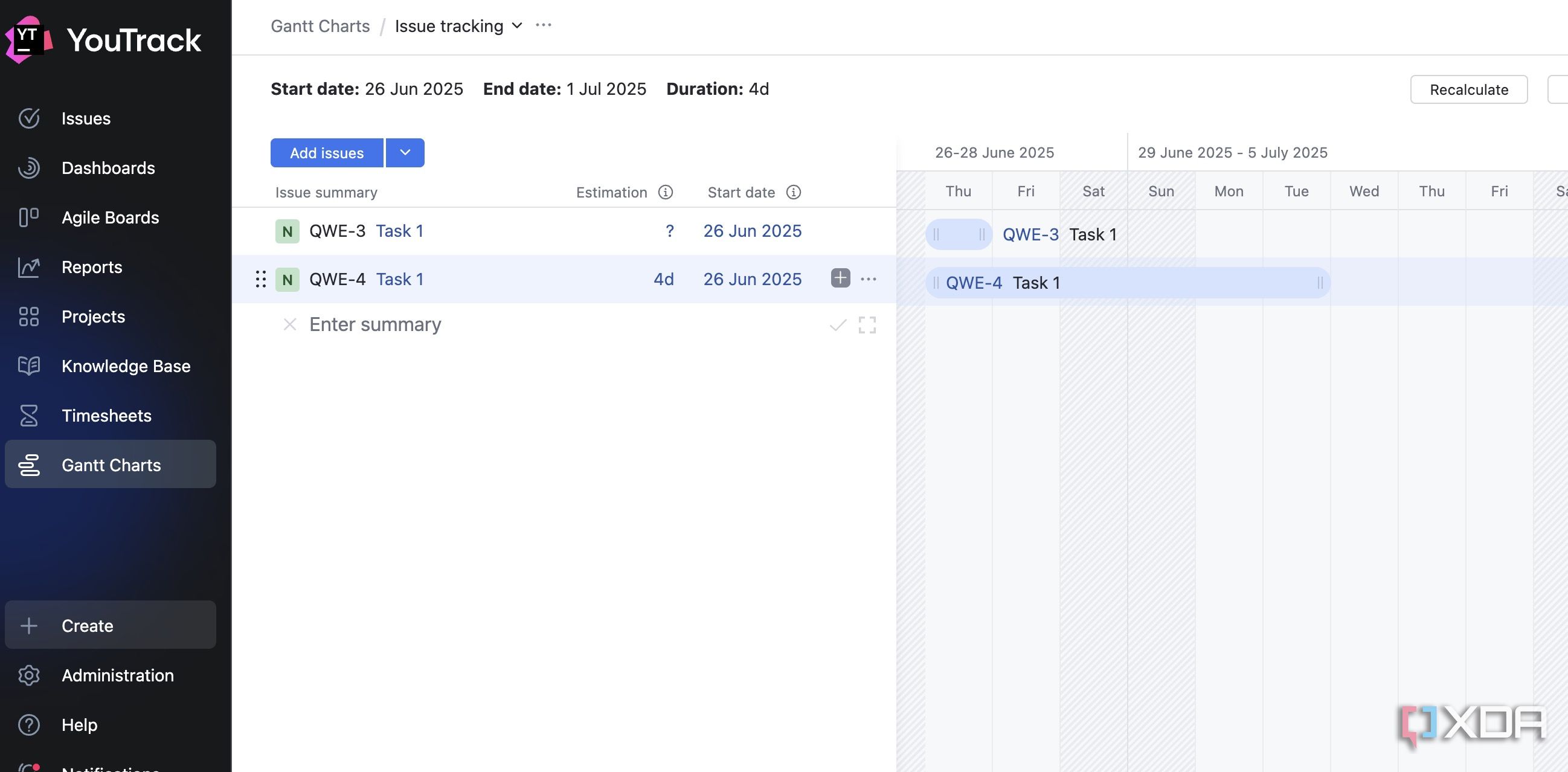 Gantt charts in YouTrack