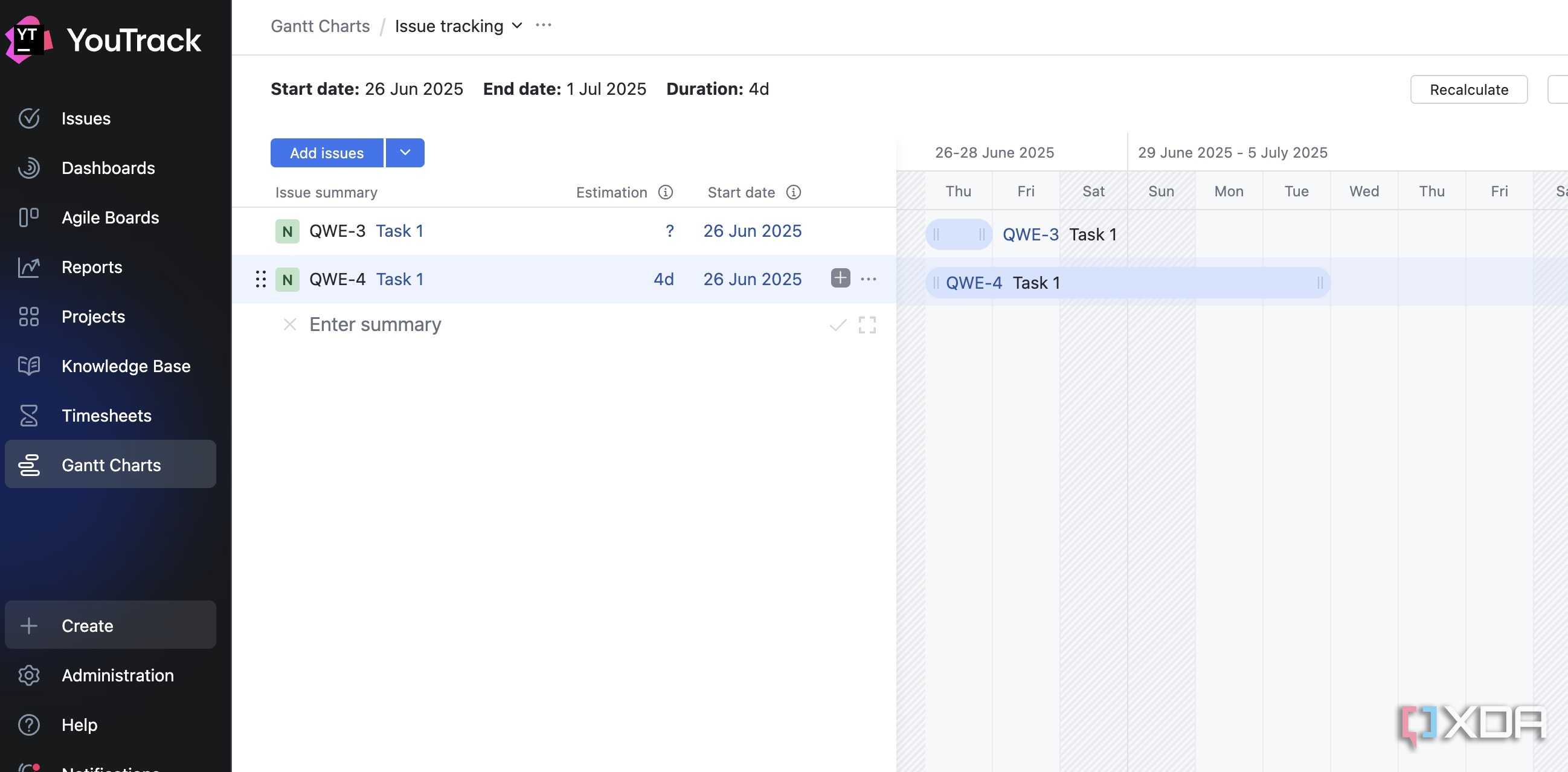 Gantt charts in YouTrack