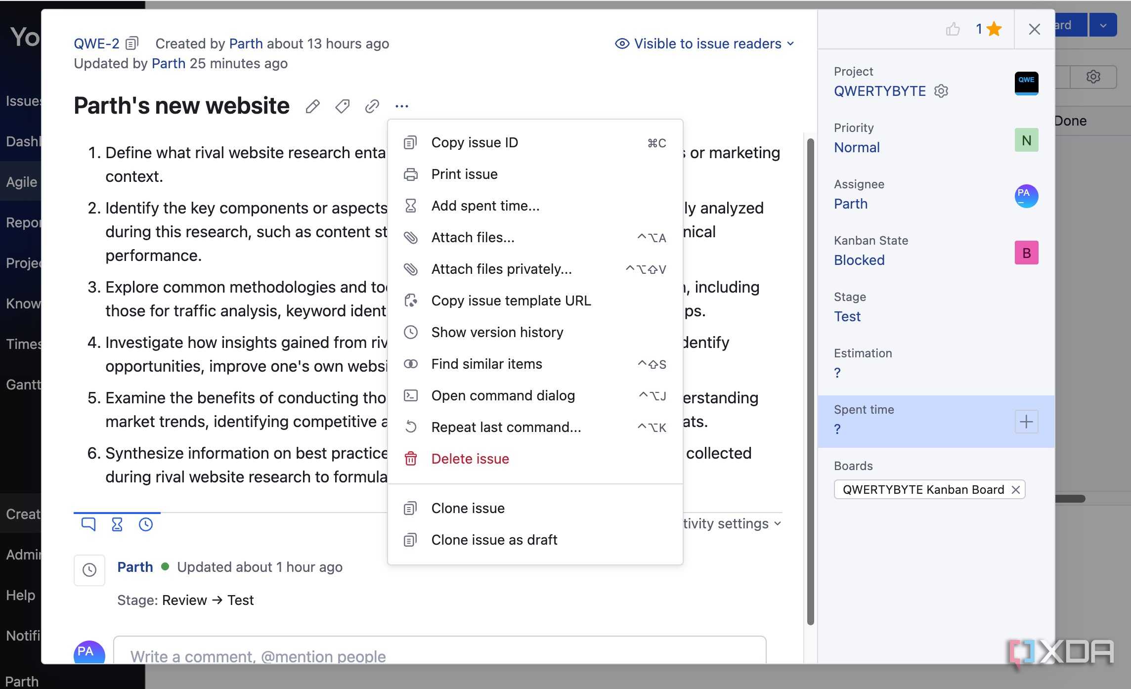 Add task details in YouTrack