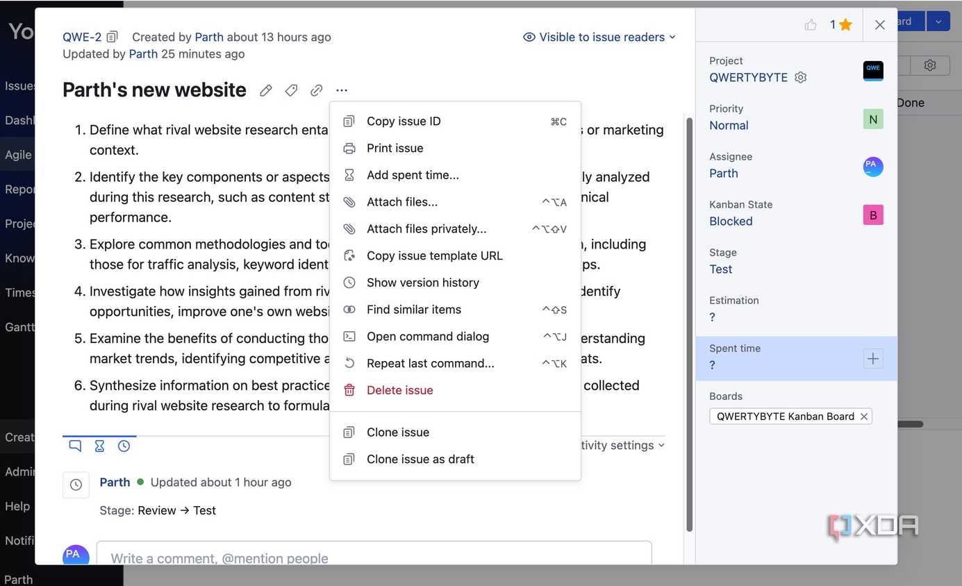 Add task details in YouTrack