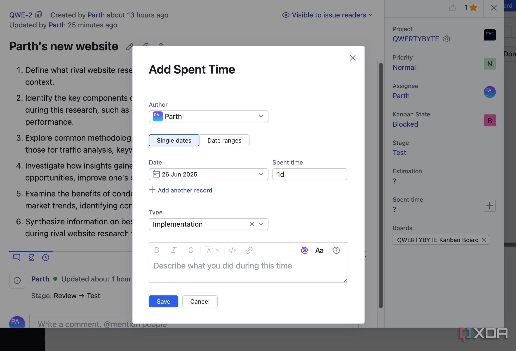 add spent time in YouTrack