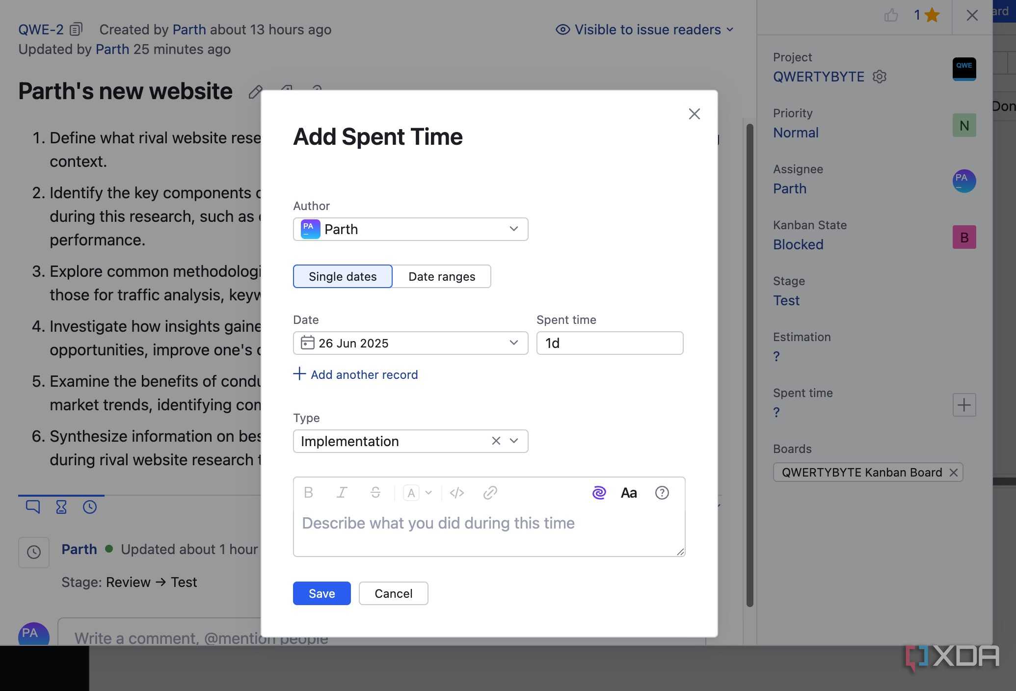 add spent time in YouTrack