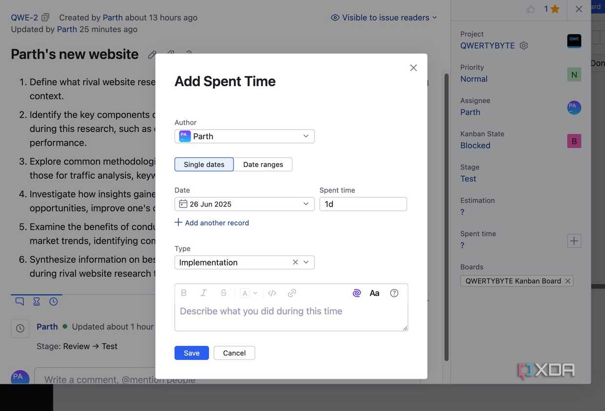 add spent time in YouTrack
