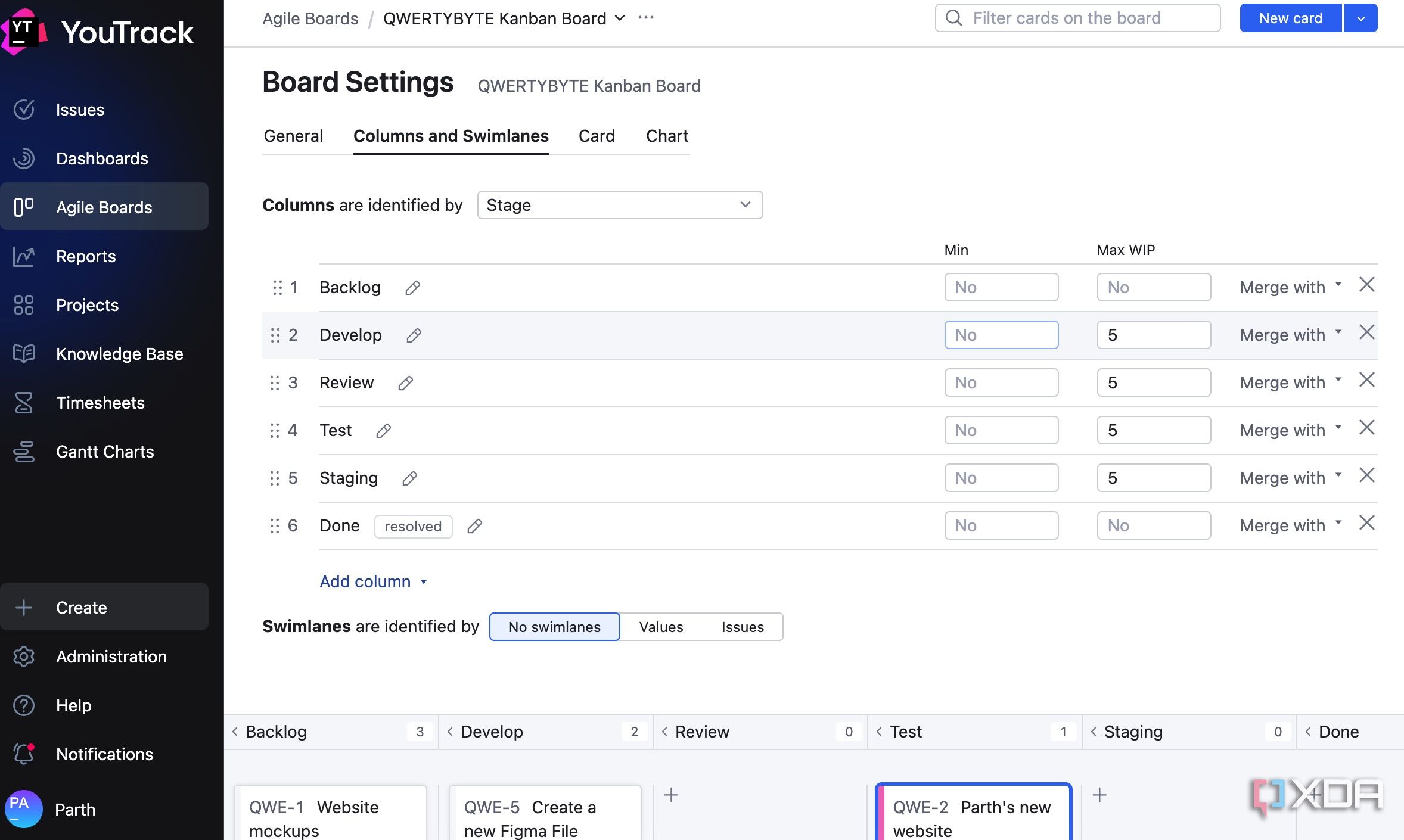board settings in YouTrack