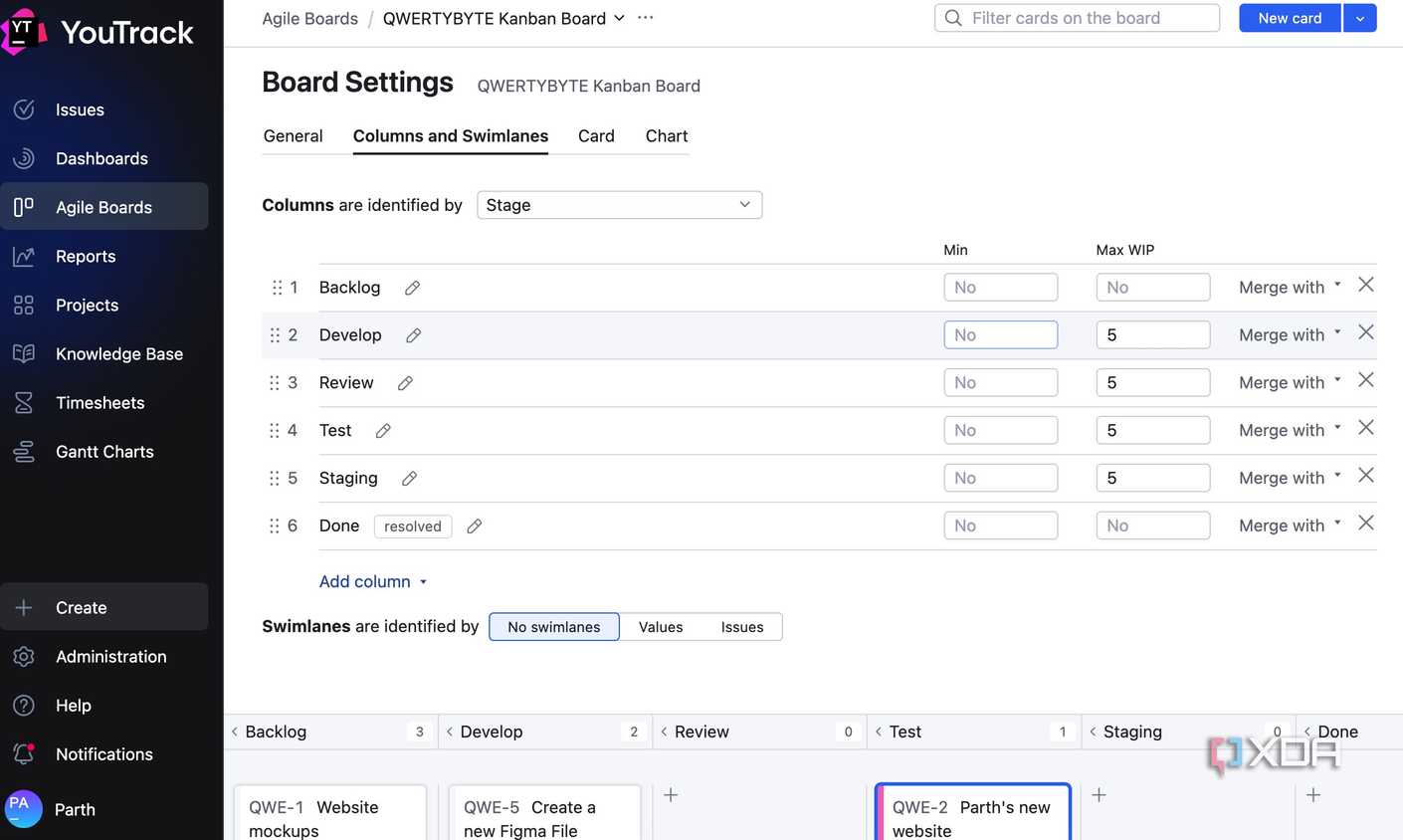 board settings in YouTrack