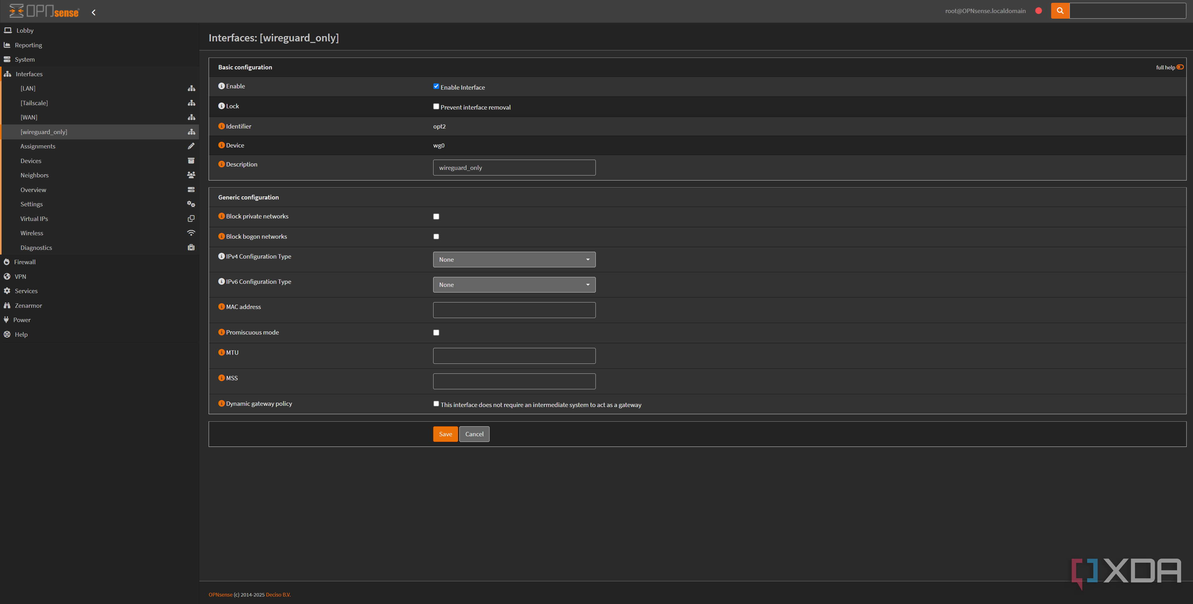 WireGuard Interface settings in OPNsense
