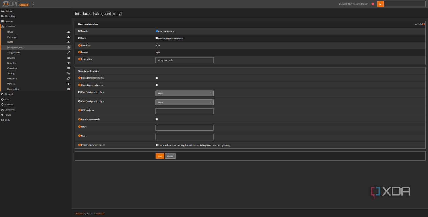 WireGuard Interface settings in OPNsense