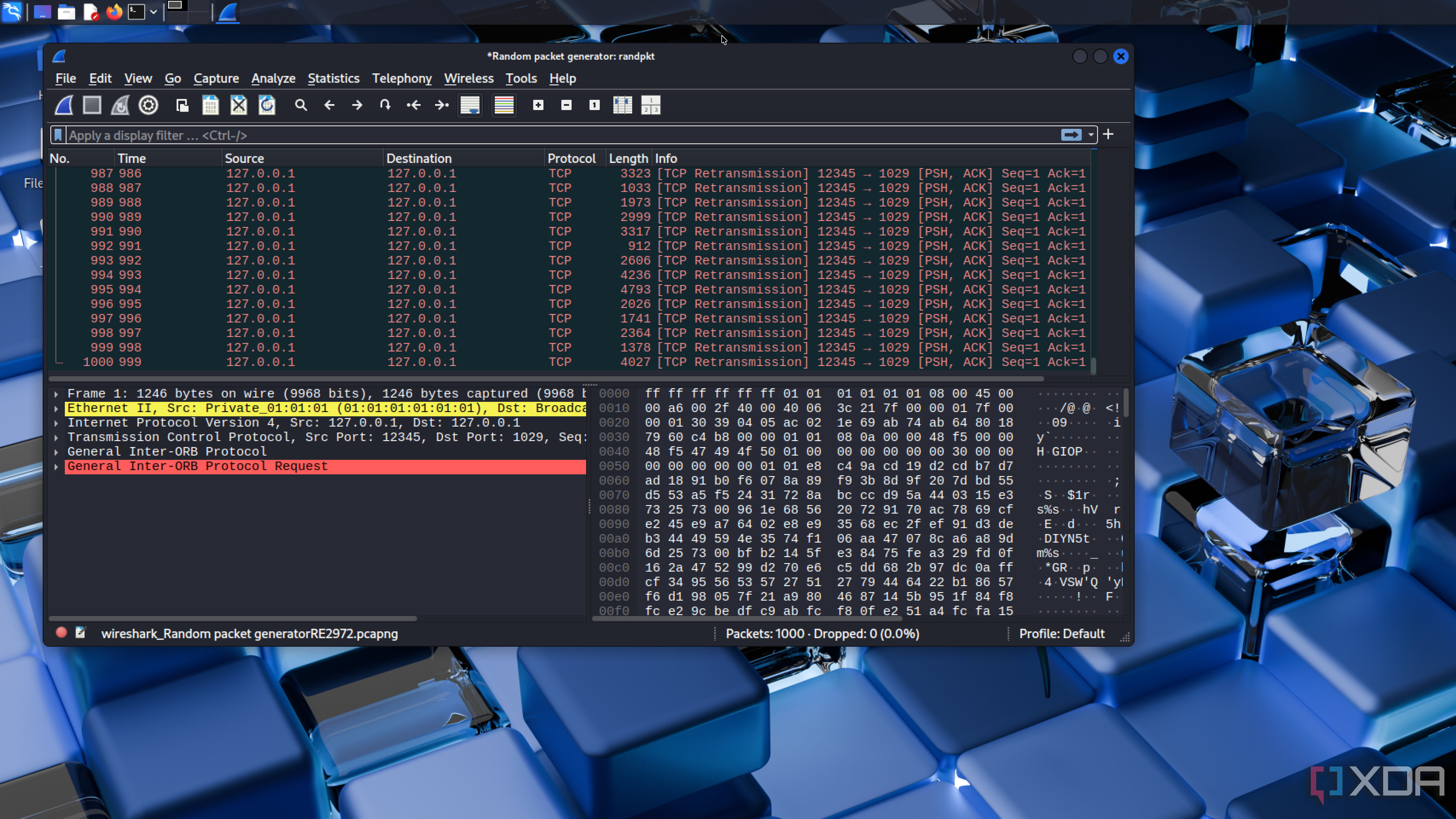 wireshark displaying packets