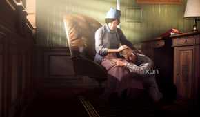 BJ Blazkowics in Wolfenstein 2: The New Colossus resting his head in his mother's lap.