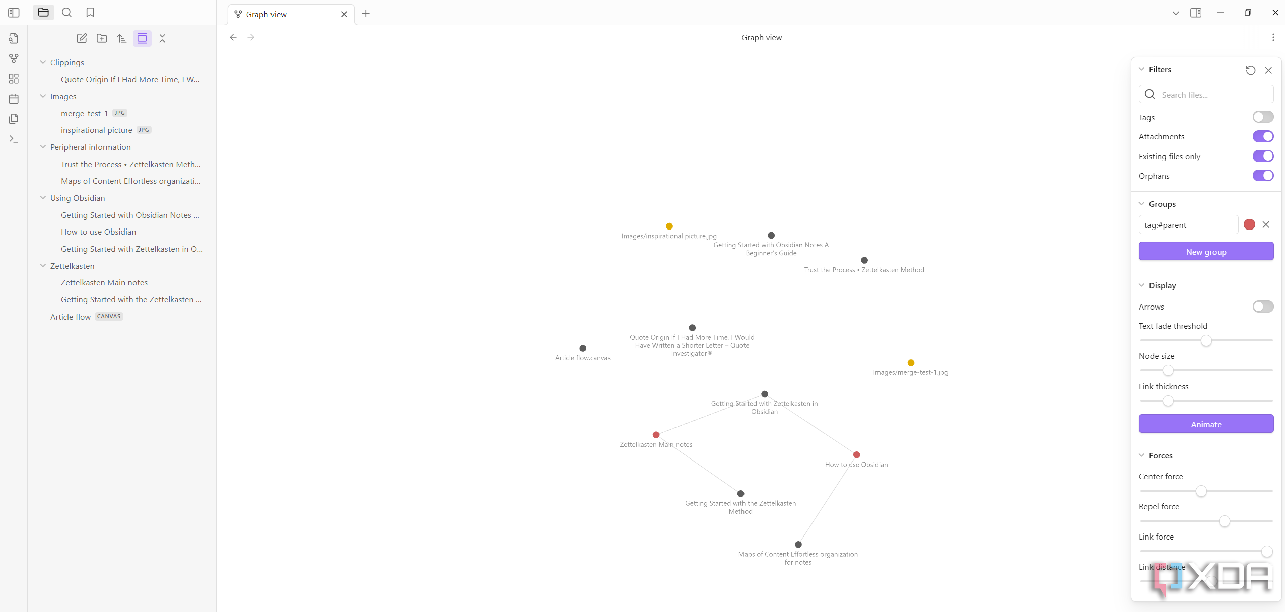 A screenshot of Obsidian's graph view.