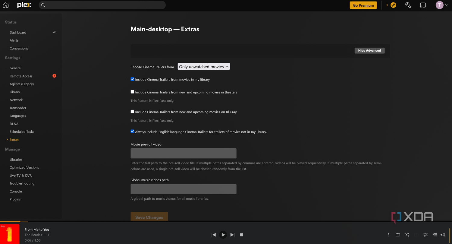 A screenshot of Plex's extra panel