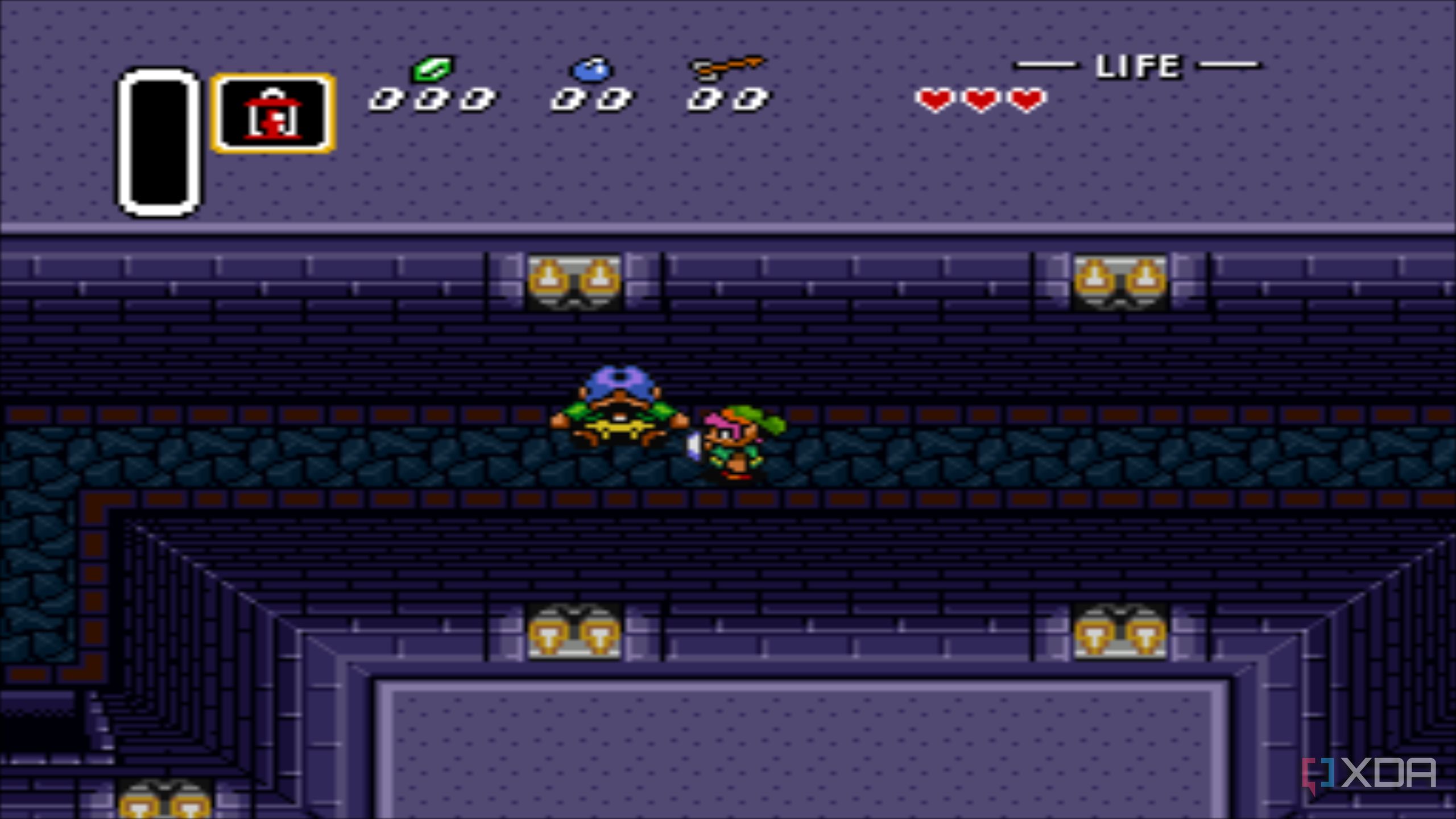 A screenshot from the 1991 SNES game The Legend of Zelda: A Link to the Past. 