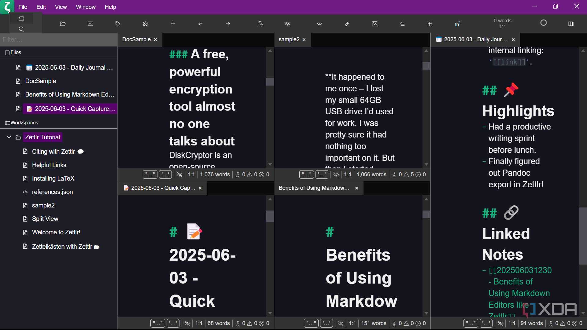 Zettlr multi pane