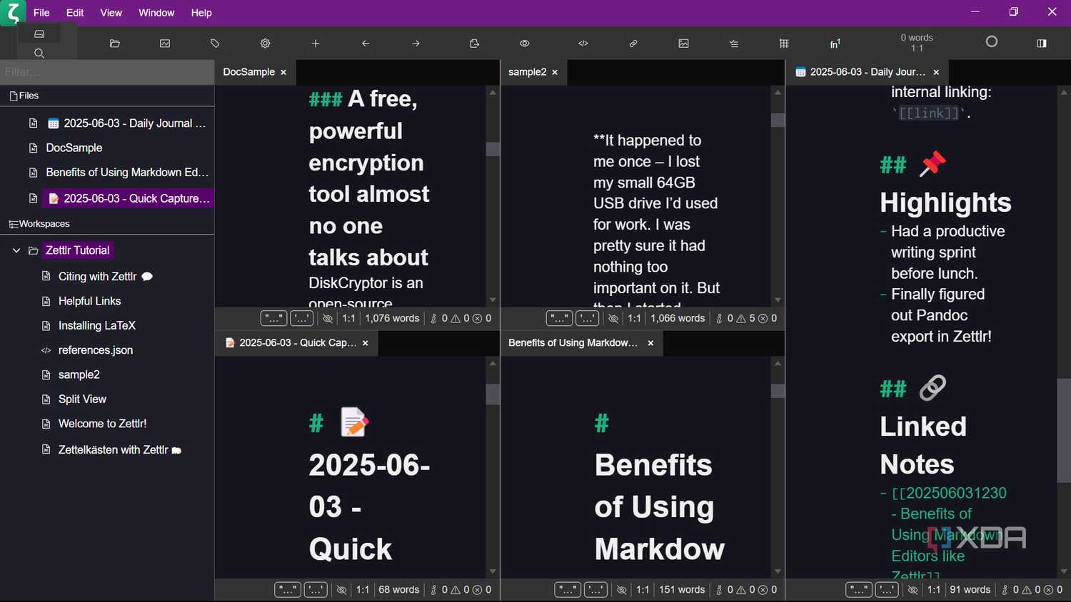 Zettlr multi pane