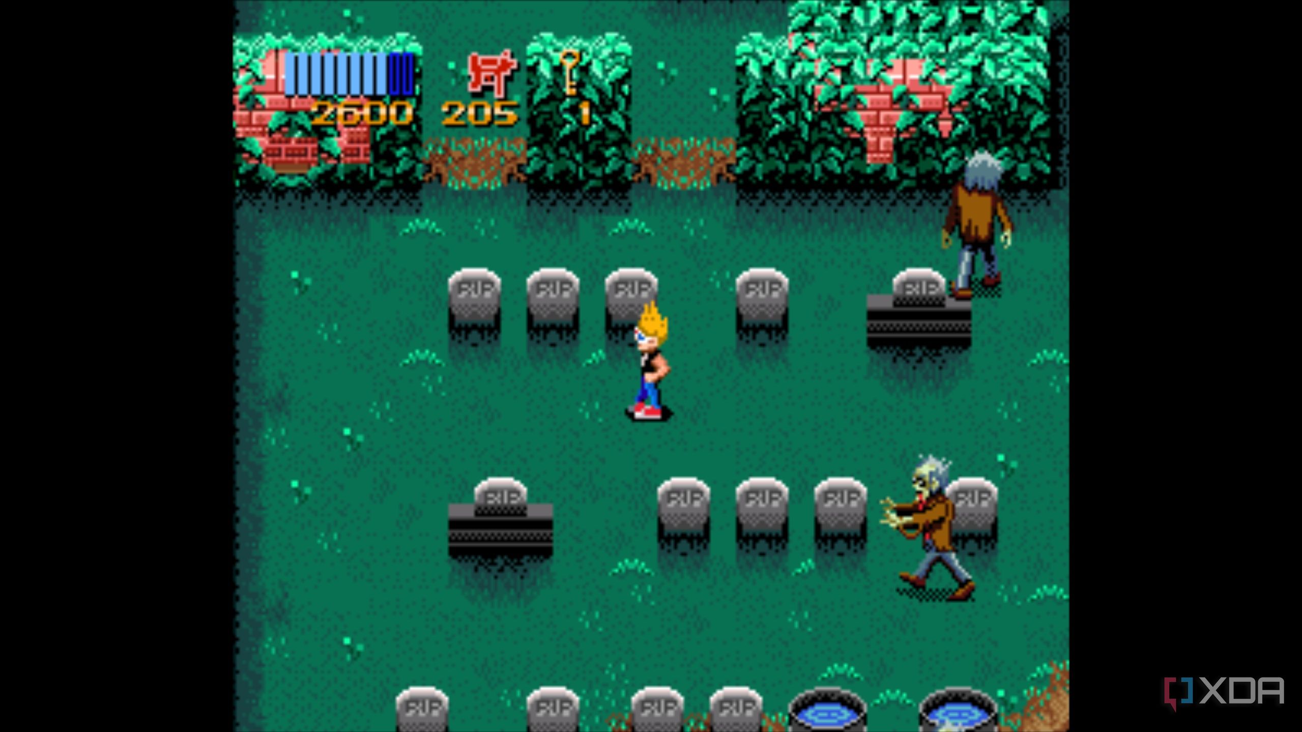 A screenshot from Zombies Ate My Neighbors, running on SNES9x.