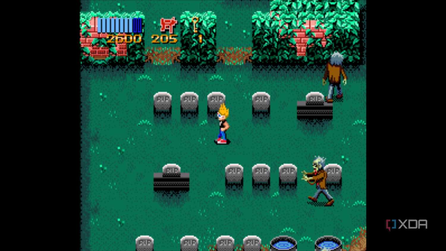 A screenshot from Zombies Ate My Neighbors, running on SNES9x.