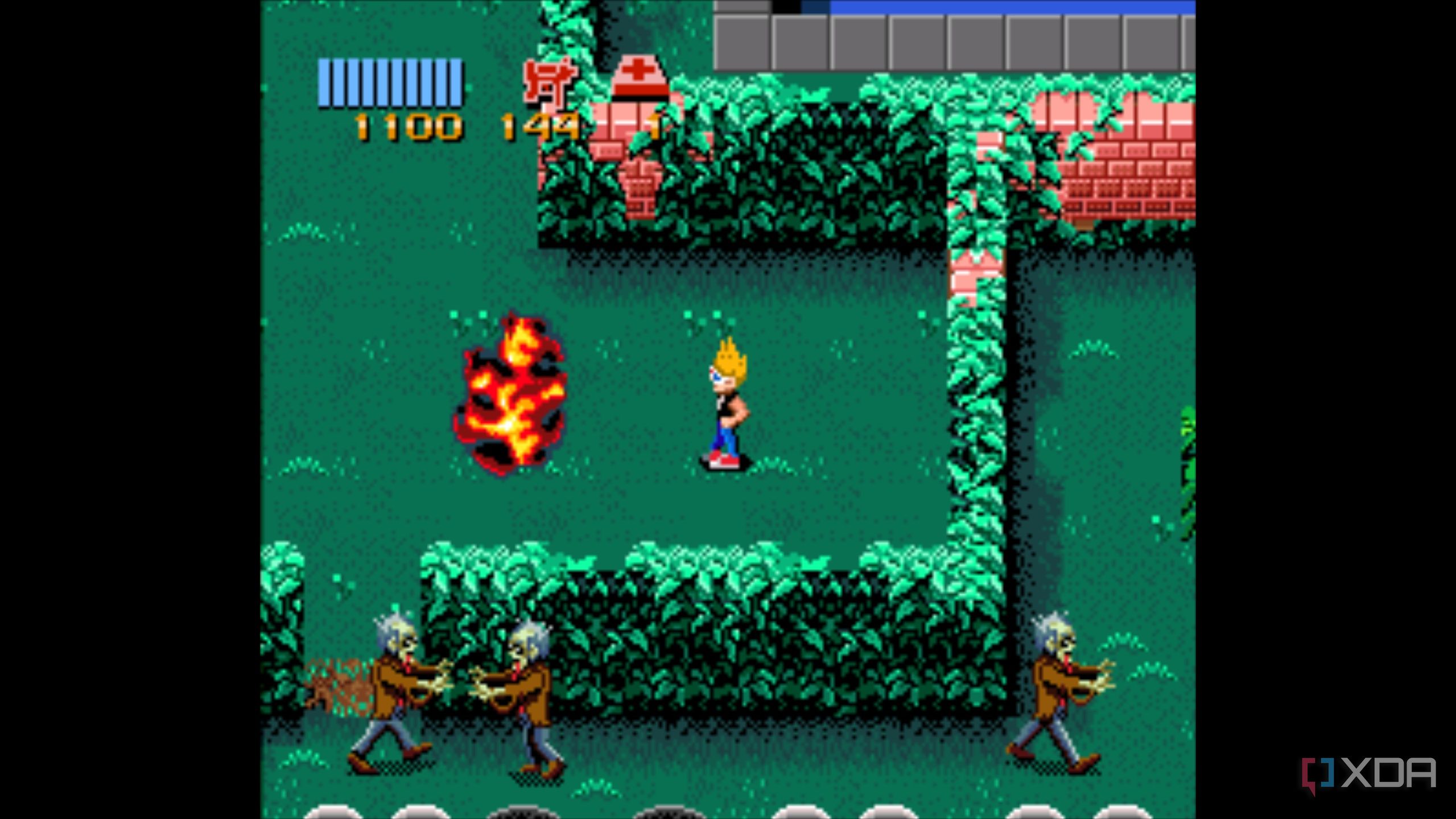 A screenshot from Zombies Ate My Neighbors, running on SNES9x.