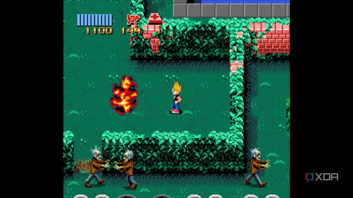 A screenshot from Zombies Ate My Neighbors, running on SNES9x.