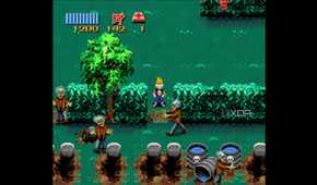 A screenshot from Zombies Ate My Neighbors, running on SNES9x.