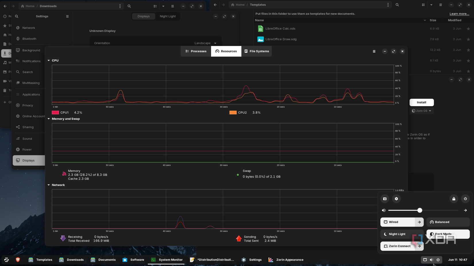 Shows ZorinOS system monitor performance on old hardware