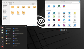 shows linux mint menu and default folders