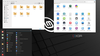shows linux mint menu and default folders