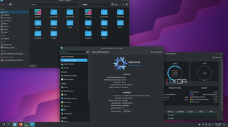 shows NixOS About this system and Dolphin explorer