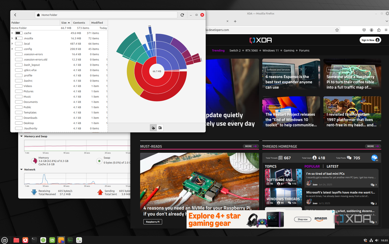 shows mint linux with open apps and utilities