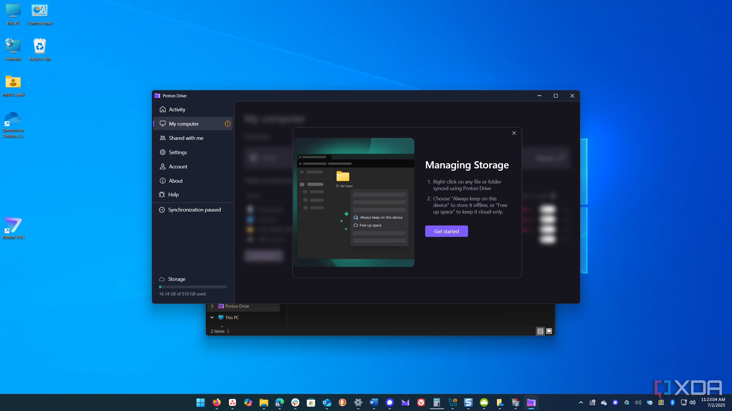 11 shows getting started with Proton Drive Optimize Storage feature