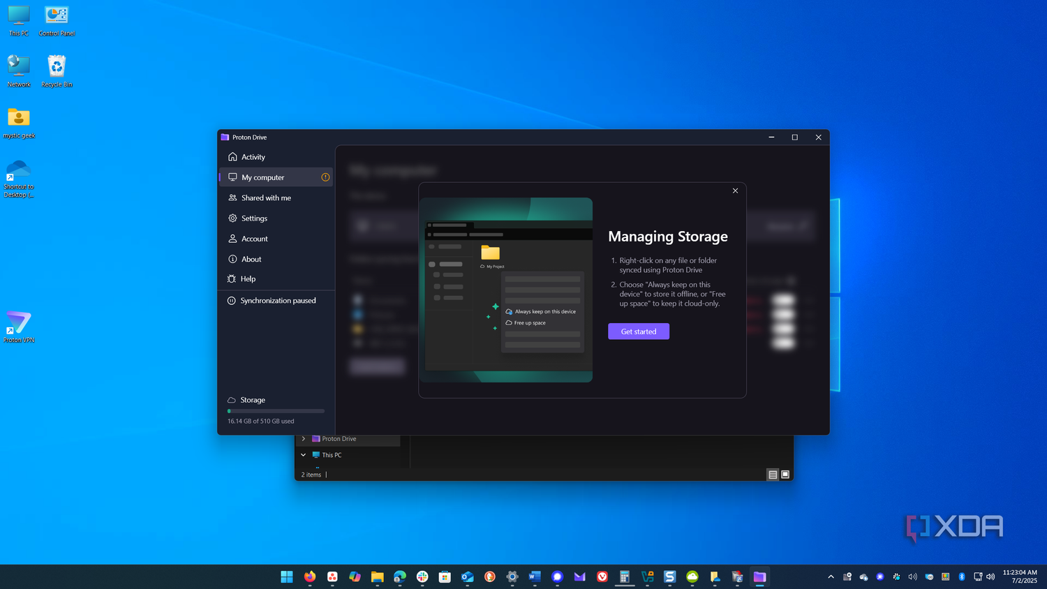 11 shows getting started with Proton Drive Optimize Storage feature