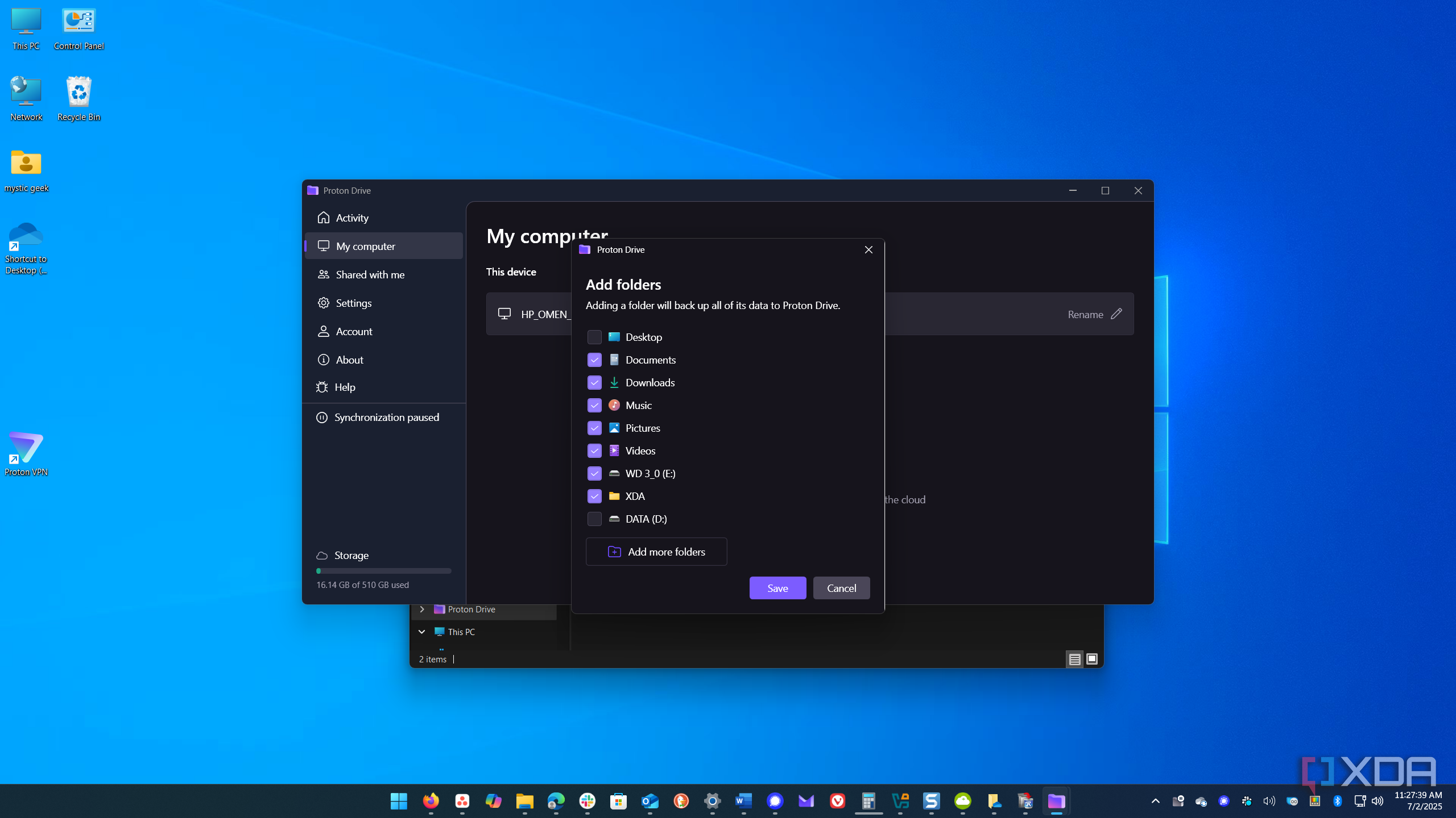 12 shows add folders to Proton Drive