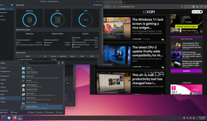 shows nixos running firefox and system monitor with start menu open