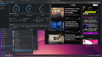 shows nixos running firefox and system monitor with start menu open