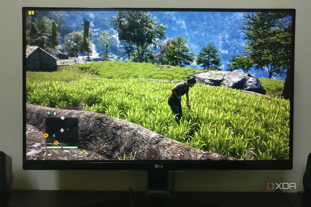 Close-up of a 22-inch gaming monitor running a game