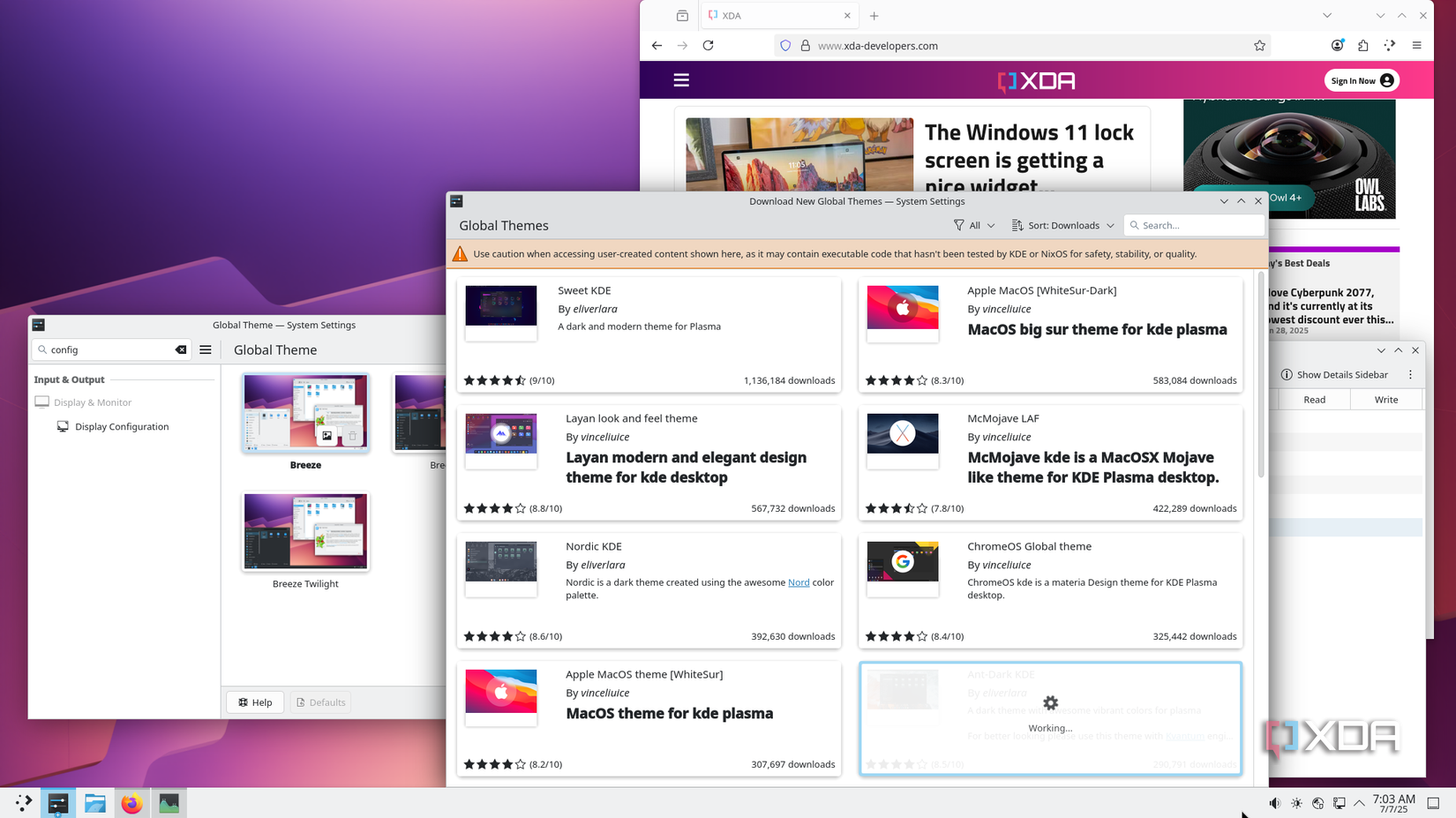 muestra la instalación de diferentes temas globales en nixos
