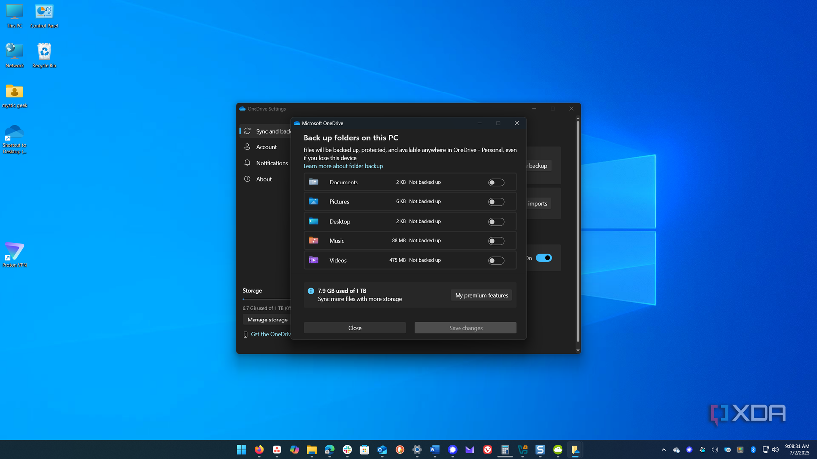 3 shows disabling all backup folders in OneDrive-1