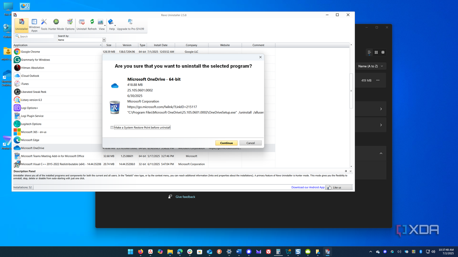 Uninstalling Onedrive