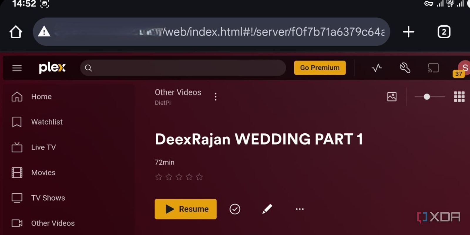 screenshot of accessing plex tailscale android chrome