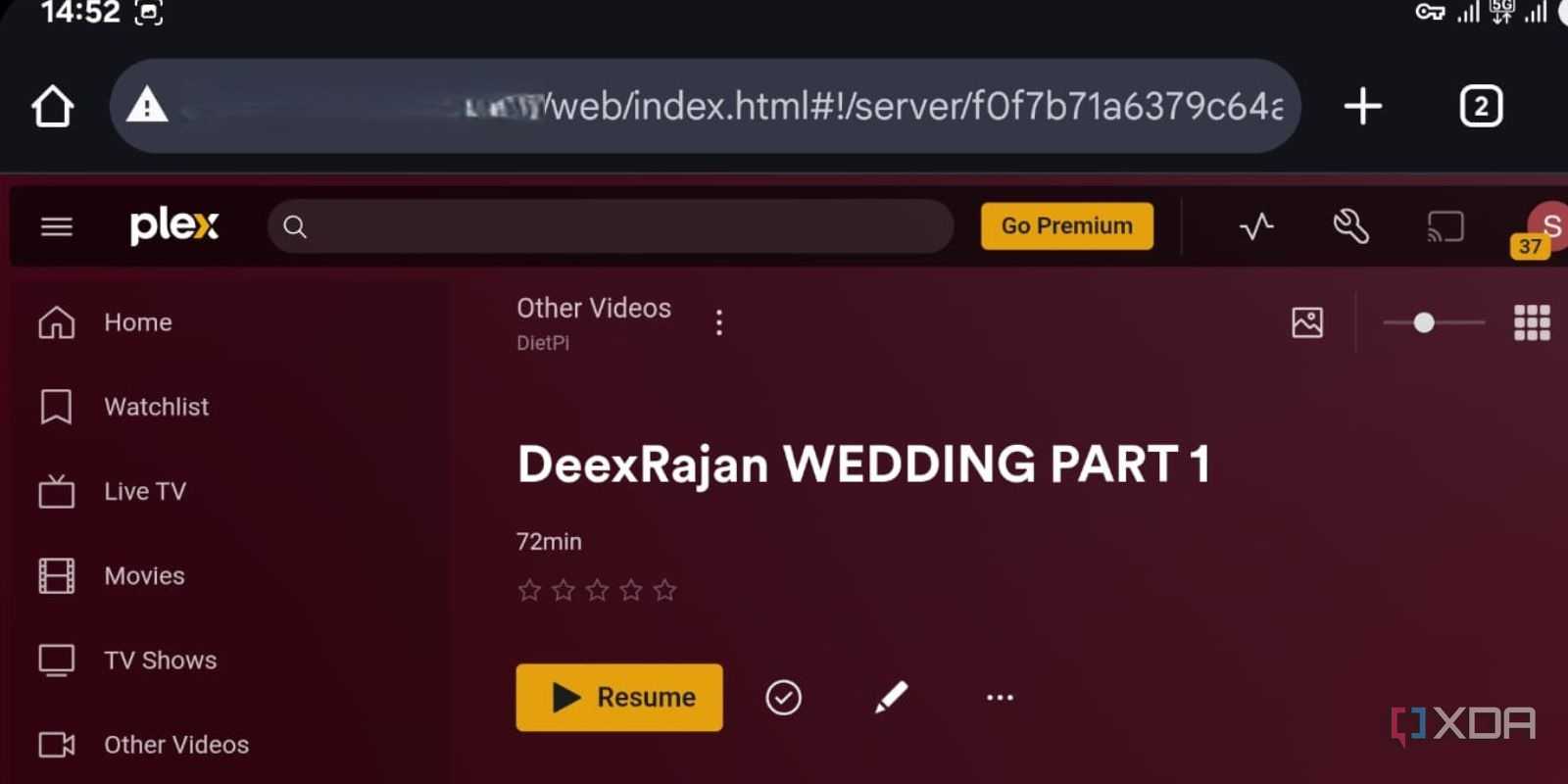 screenshot of accessing plex tailscale android chrome