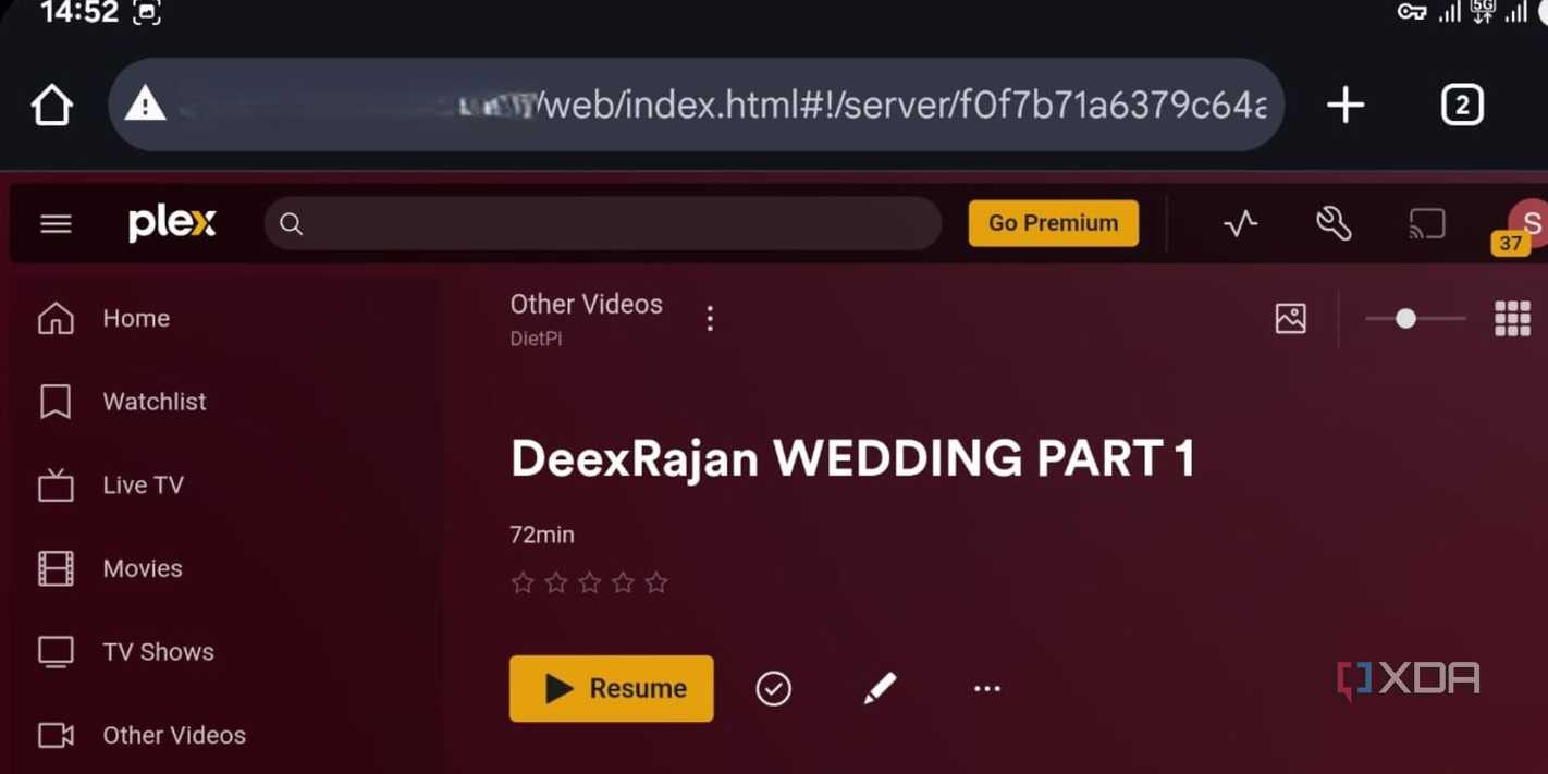 screenshot of accessing plex tailscale android chrome
