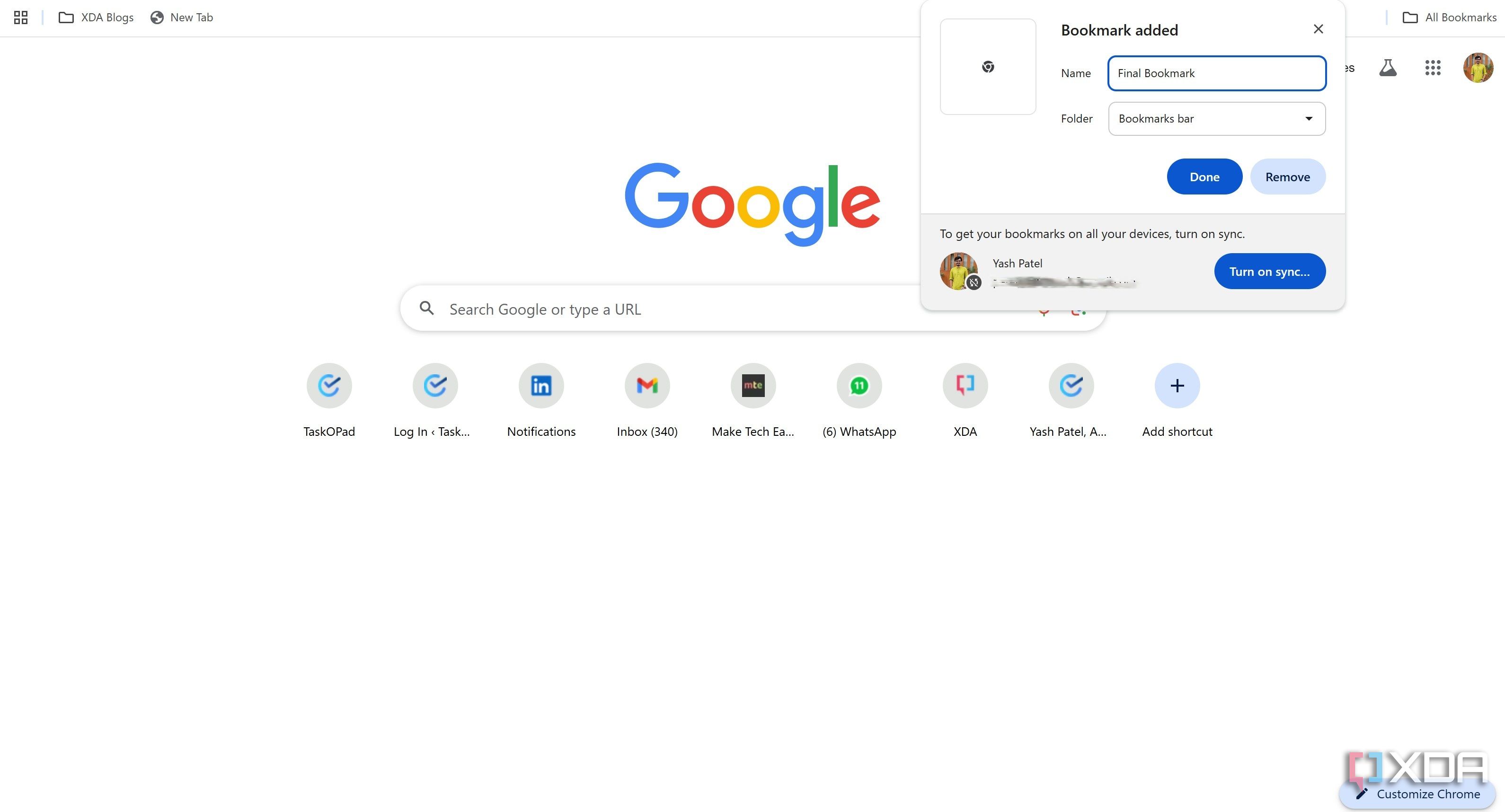 Add new bookmark on web browser