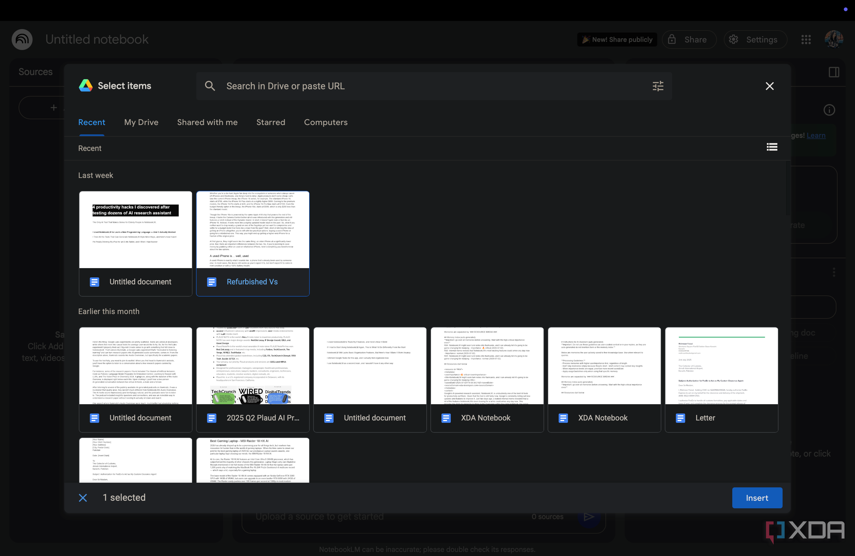Adding a Docs as a source for a NotebookLM notebook