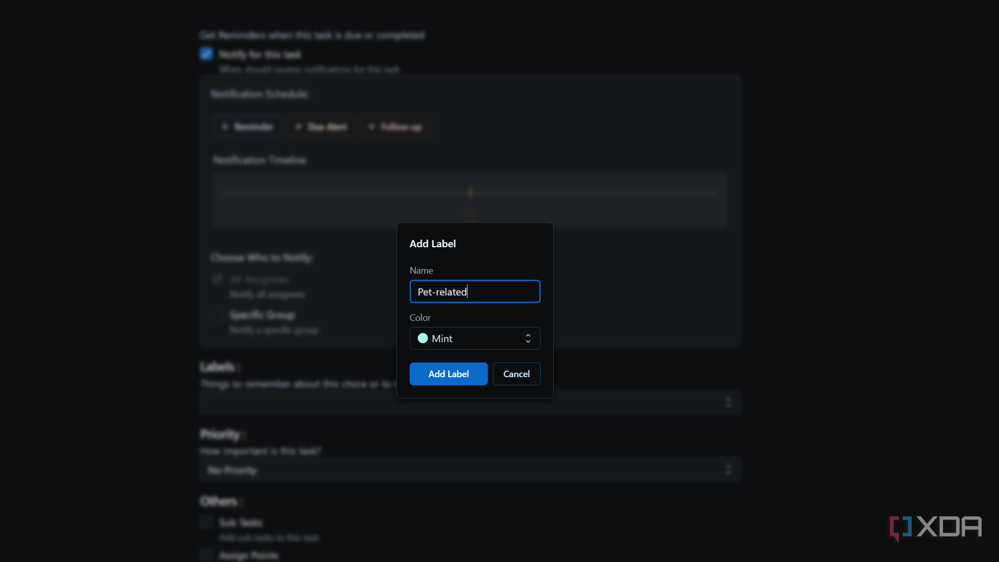 adding a label in donetick