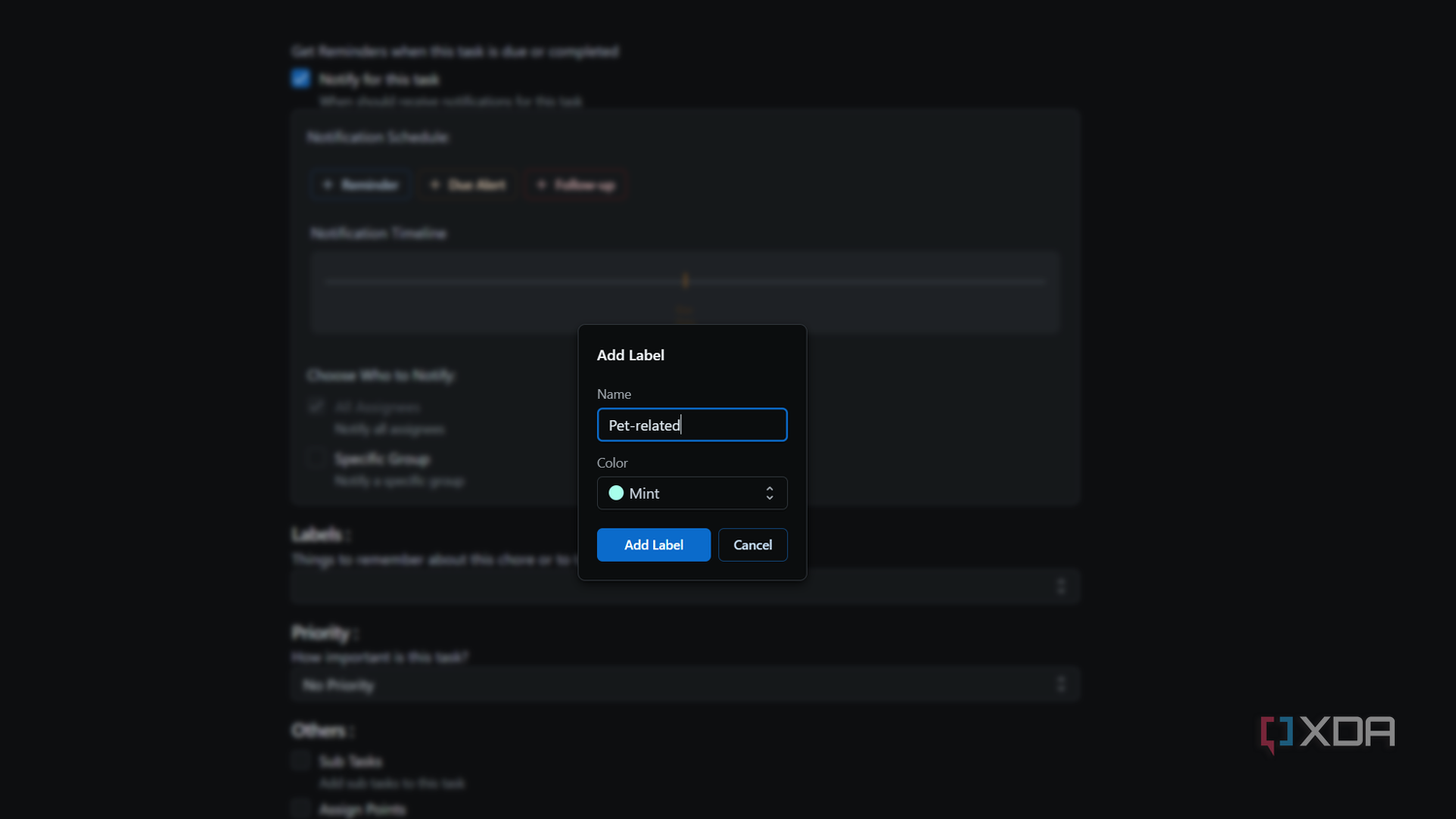 adding a label in donetick