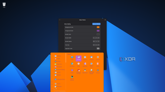 Screenshot of ArcMenu settings with the ArcMenu itself open over it, showing the Windows layout with wider panels and modified colors